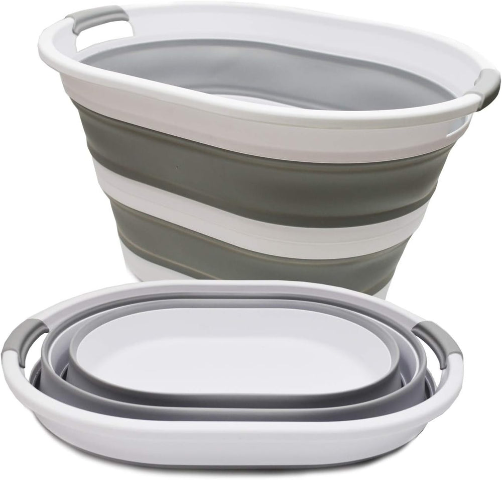 SAMMART 34L(8.98 Gallon) Set of 2 Collapsible Plastic Laundry Basket-Oval Tub...