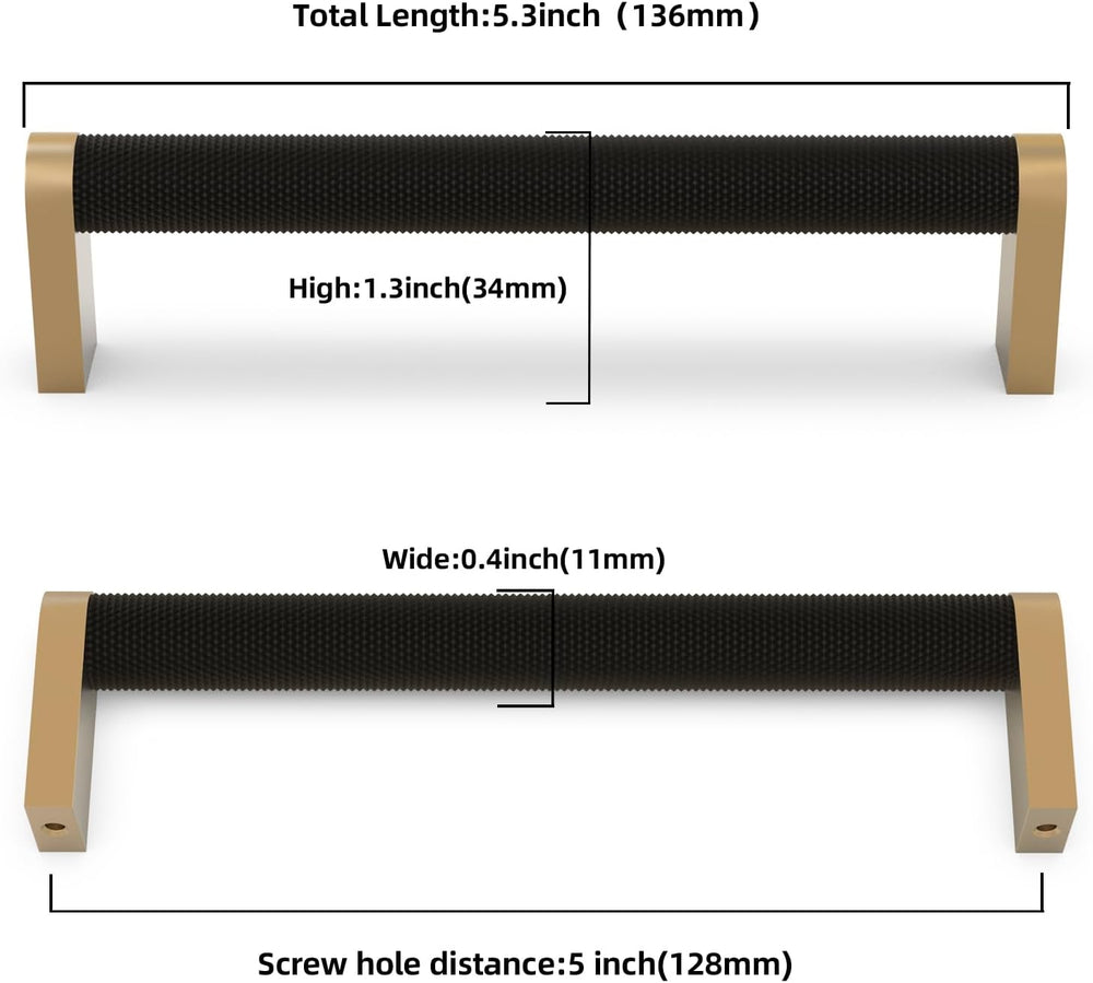 10 Pack Matte Black and Champagne Bronze Cabinet Pulls knurled 5 Inch Hole Ce...