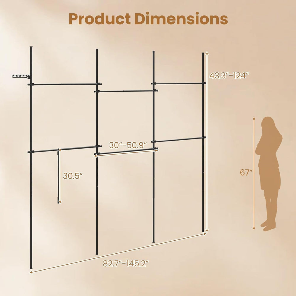 GIANTEX Floor to Ceiling Clothes Rack, Heavy Duty Garment Rack Adjustable