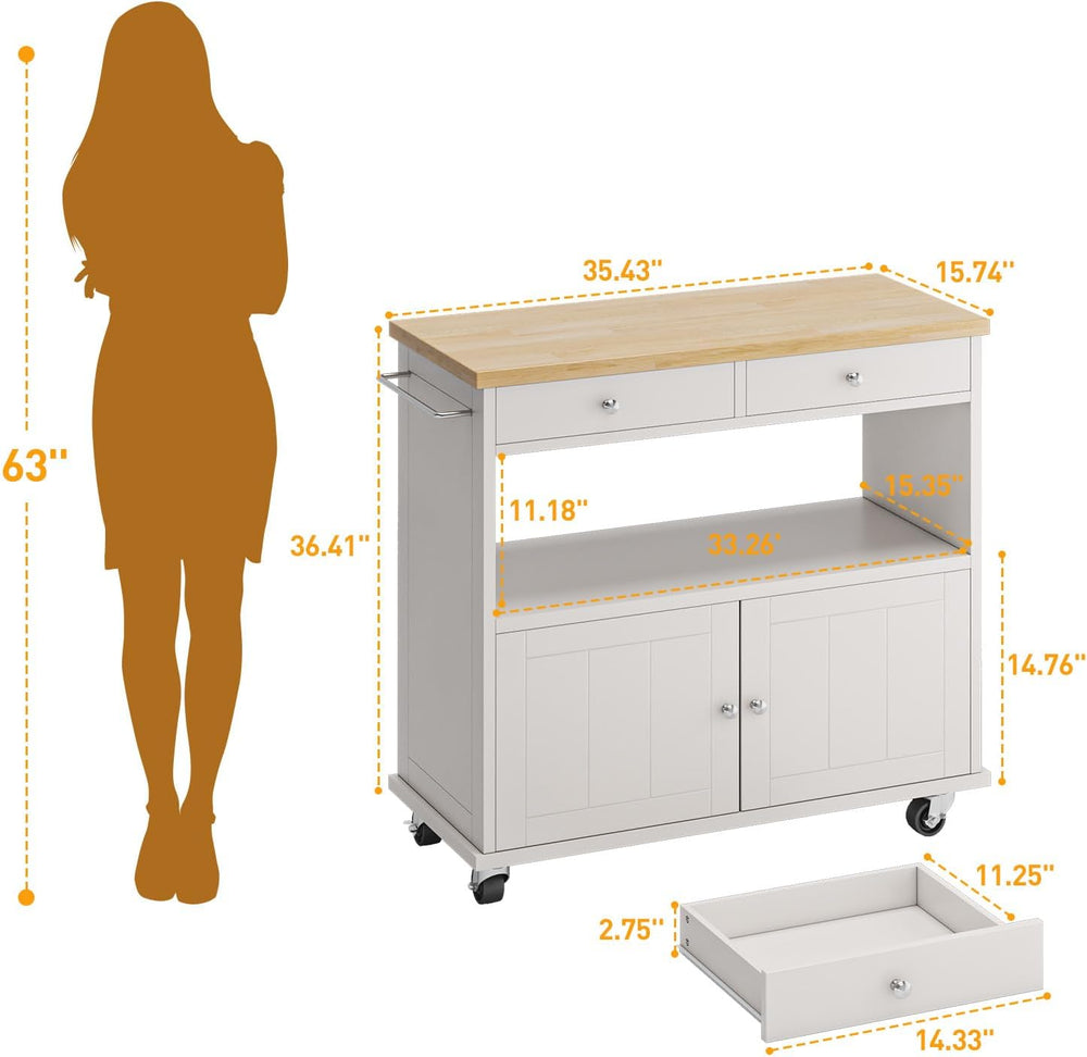 knoworld Rolling Kitchen Island with Storage Cabinet, 35.4'' Width Ki...