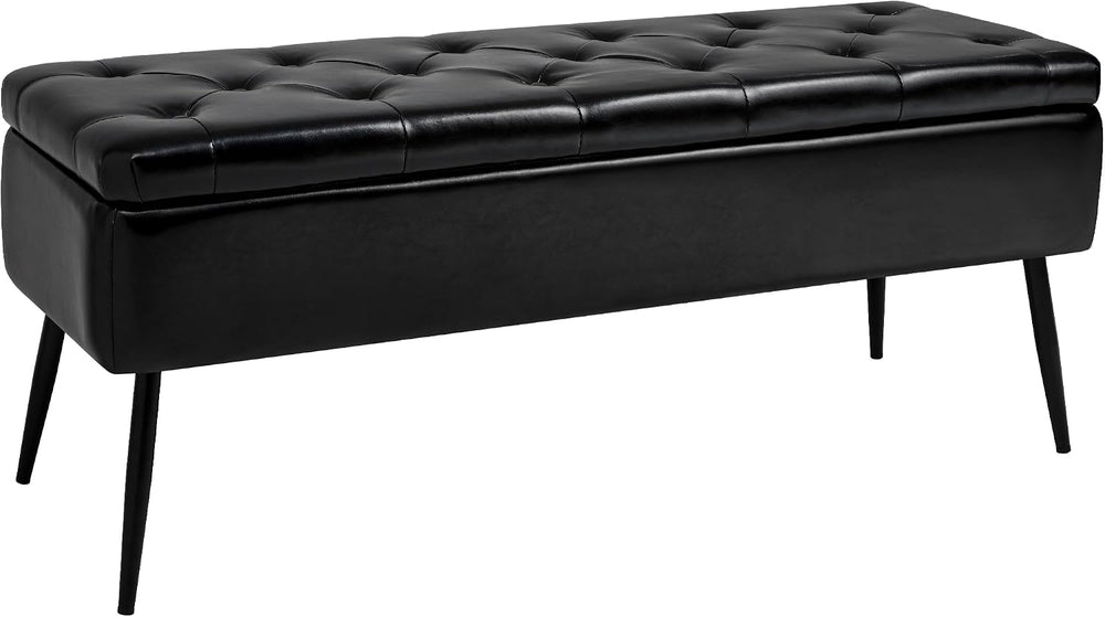 kinmars Leather Storage Ottoman Bench, End of Bed Bench with Steel Legs