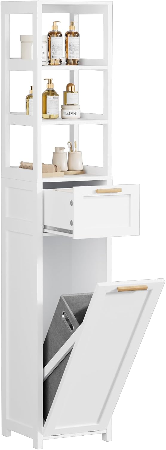 VECELO Tall Bathroom Cabinet with Removable Laundry Hamper, Tilt Out Laundry ...