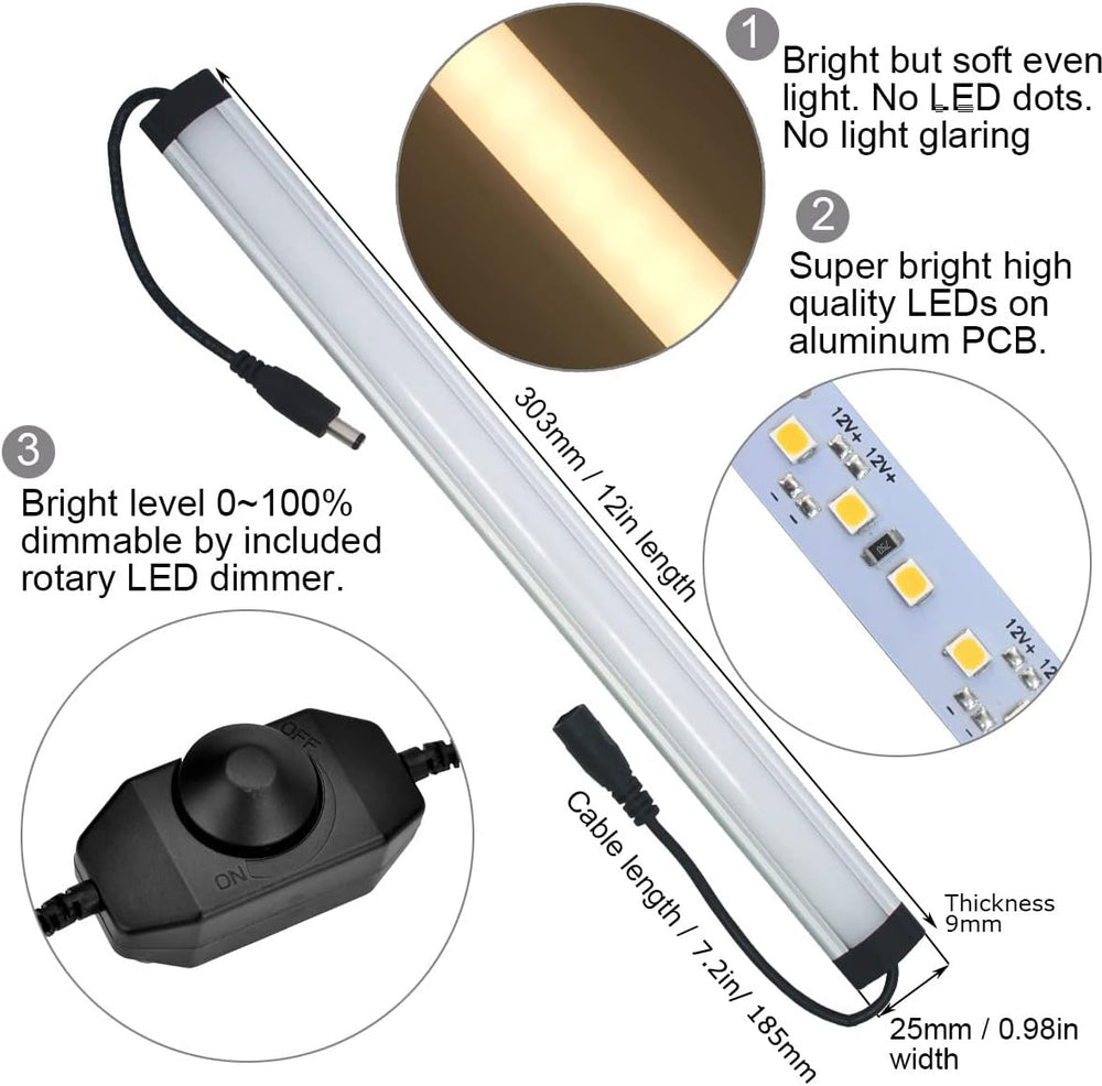 Under Cabinet LED Lighting Kit Plug in or Hardwired, 6 pcs 12 Inches Light St...
