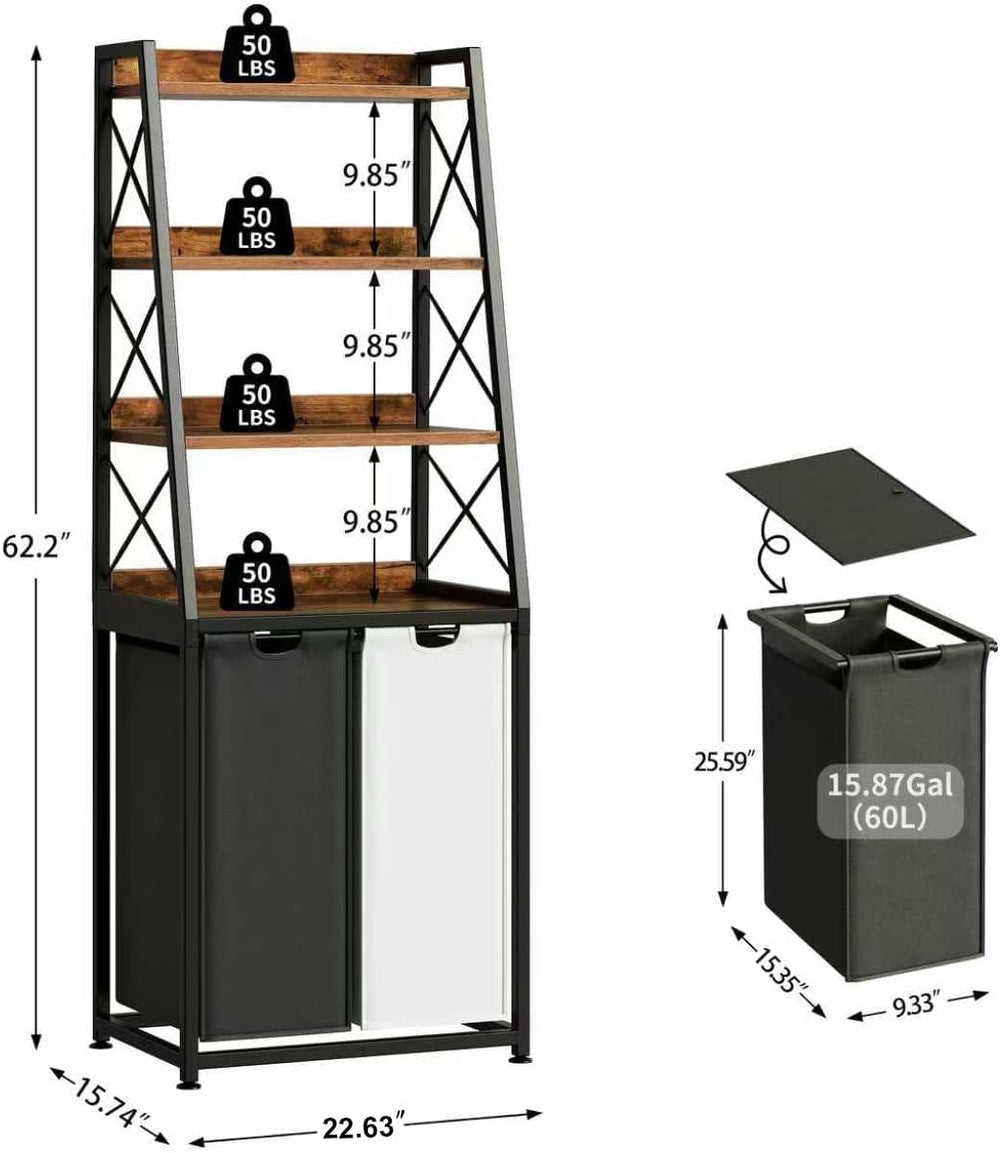 Herture Laundry Basket, 2 Section Laundry Hamper with 4 Tiers Shelf, Pull-Out...