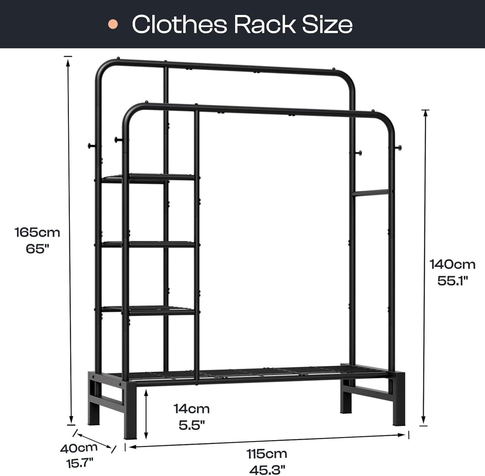 Clothes Rack for Hanging Clothes, Clothing Rack with shelves, Black