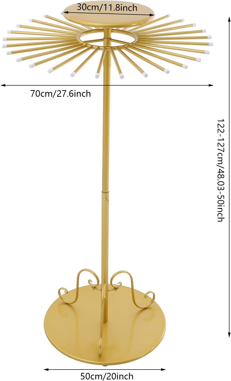 Golden Freestanding Scarf Display Rack with 30 Hanging Rods