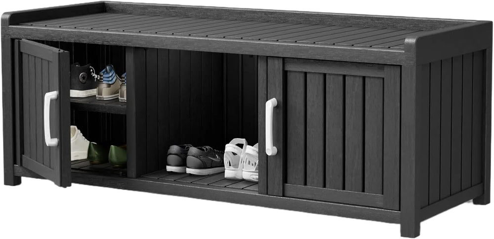 Storage Bench - Waterproof Resin Shoe Bench with Adjustable Shelves - Indoor ...