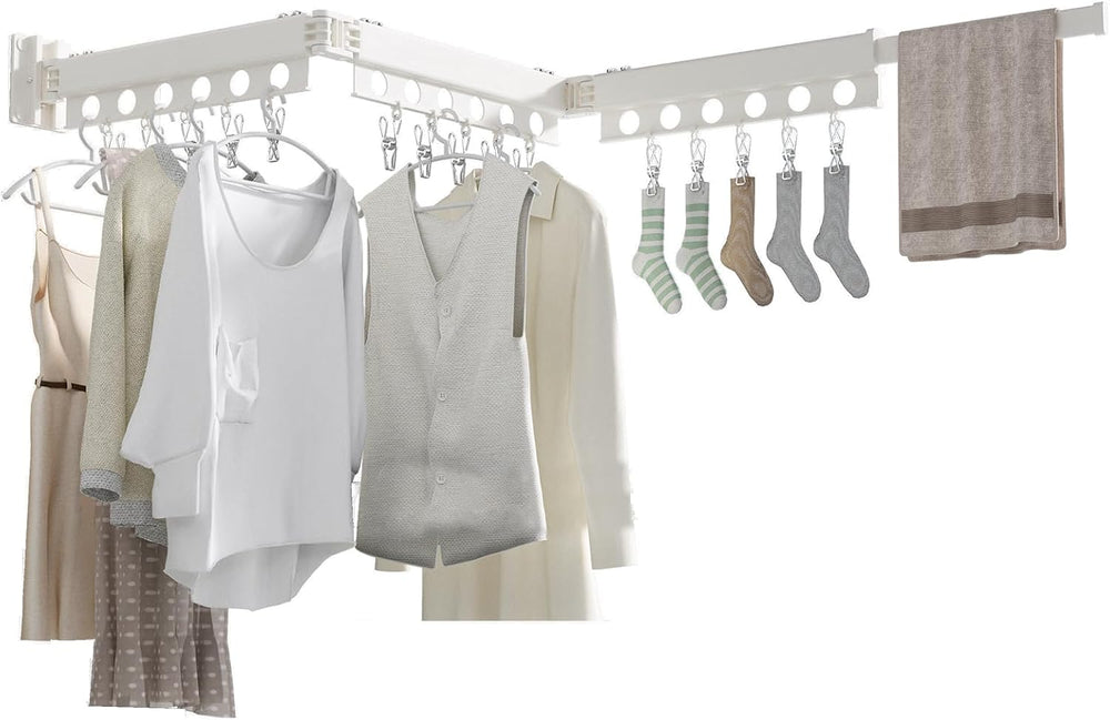 Clothes Drying Rack Foldable Wall Mounted Drying Rack 3 Fold White-Laundry Dr...