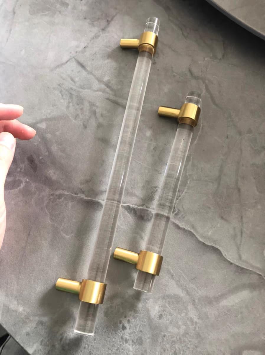 Adjustable Acrylic and Brass Cabinet Pulls Center to Center 4Set Modern Gold ...