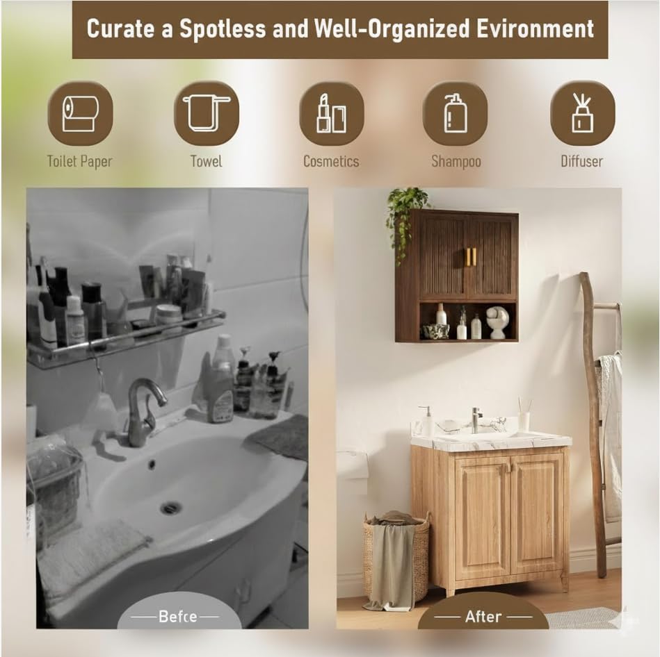 INNOD Bathroom Storage Cabinet, Medicine Cabinet with Adjustable Wood Shelf &...
