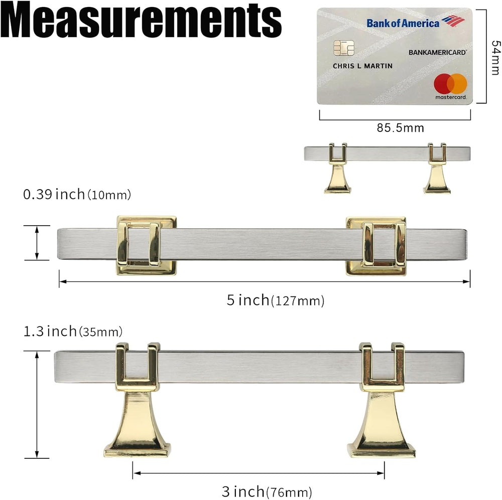 Brushed Gold & Satin Nickel Cabinet Handles Kitchen Pulls 3 Inch 10 Pack