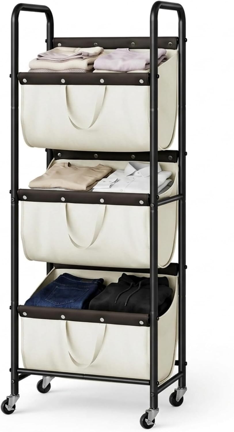 StorageWorks 3 Tier Laundry Hamper Sorter, Rolling Laundry Basket on Wheels