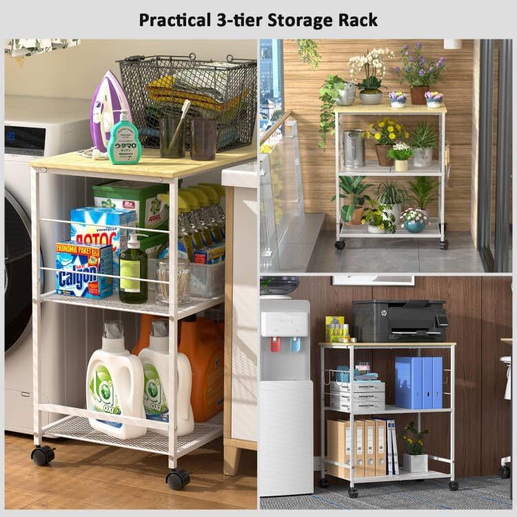 ThreeHio Rolling Kitchen Microwave Cart, 3 Tier Microwave Table Stand with St...