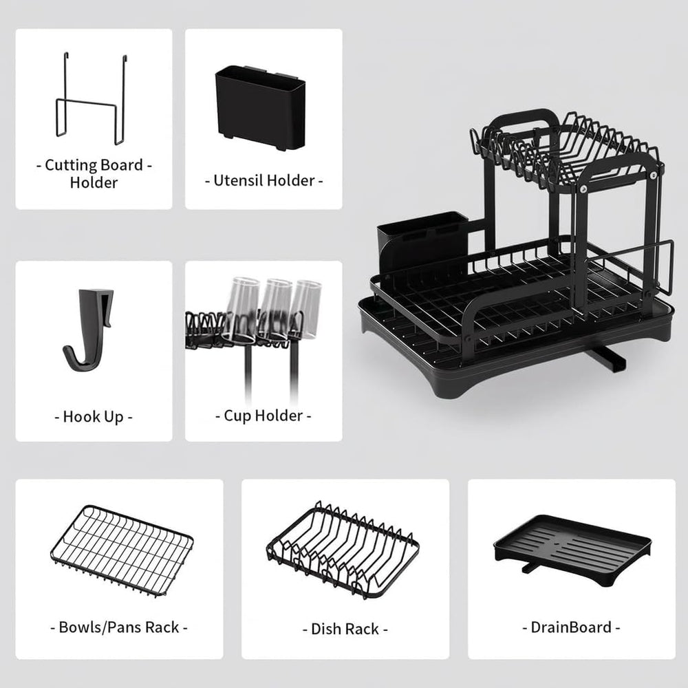 2 tier dish drying rack large capacity – space-saving kitchen organizer with ...