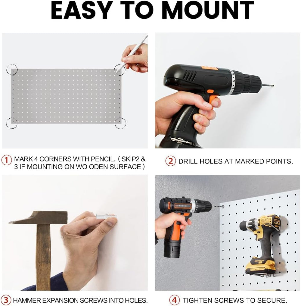 Metal Pegboard Wall Organizer, 12 x 24 in, Silver, 4 Pack