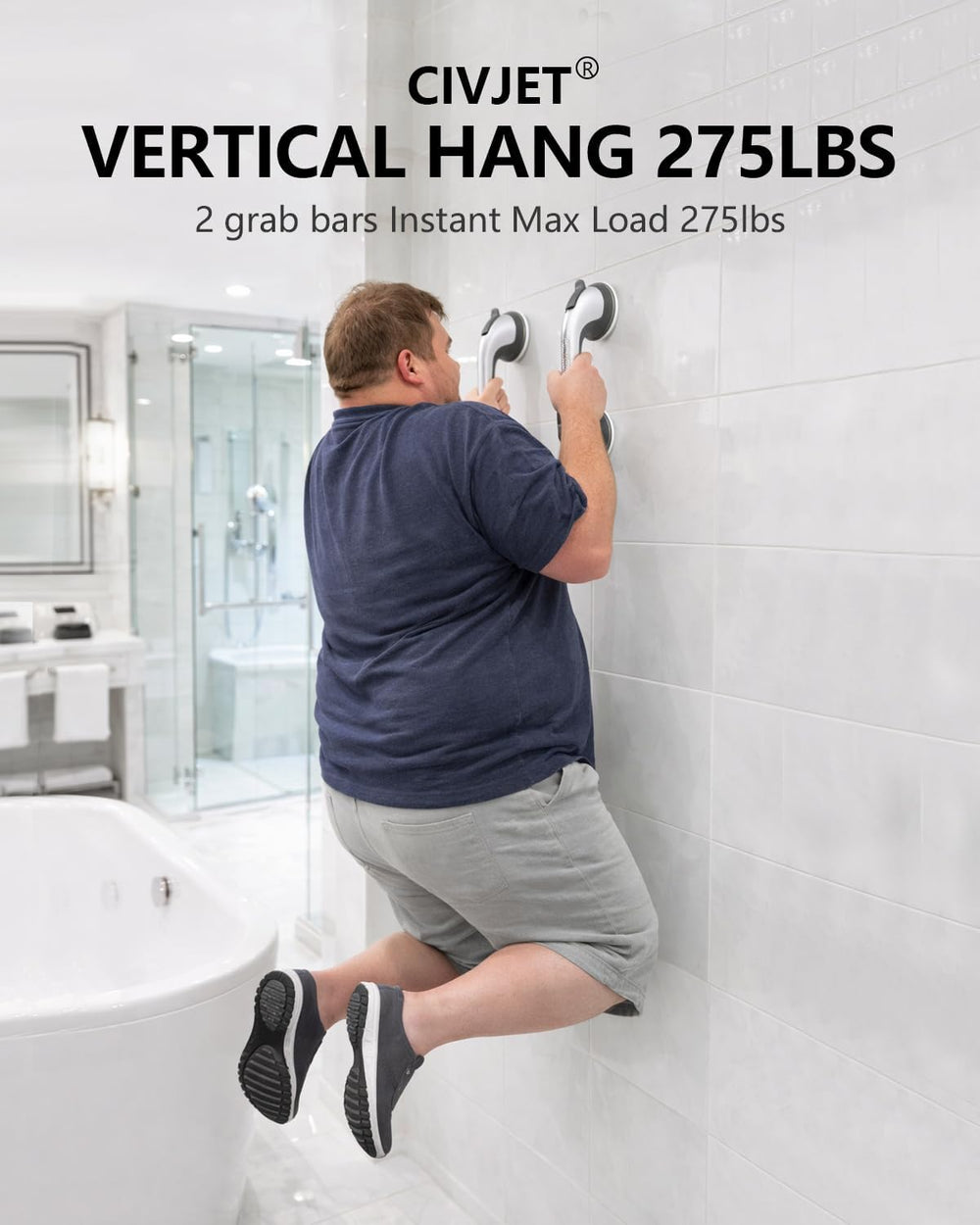 2 Pack Suction Cup Shower Grab Bars for Seniors, Handles Bathtub Rails