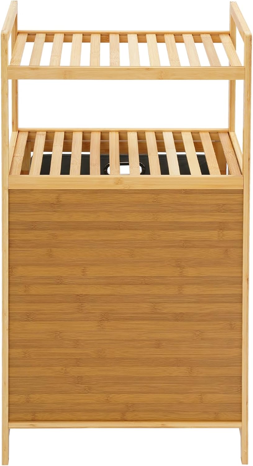 3-Tier Bamboo Tilt Out Laundry Basket,Floor Standing Laundry Hamper with Remo...
