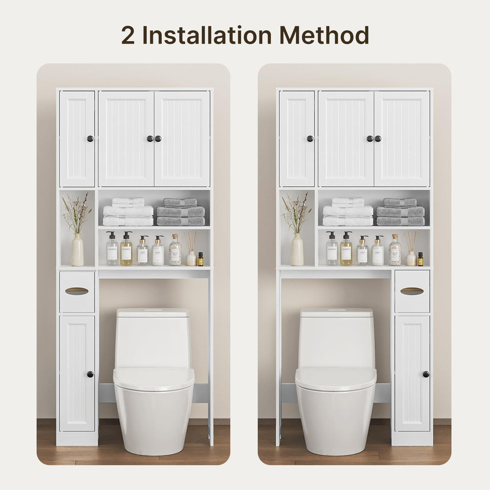 Ahomly Over The Toilet Storage Cabinet, with Five Doors, White
