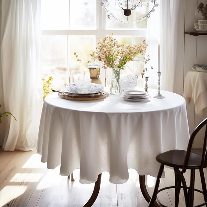 EVERLY 100% Pure Linen Round Tablecloths 70Inch Round Machine Washable Tablec...