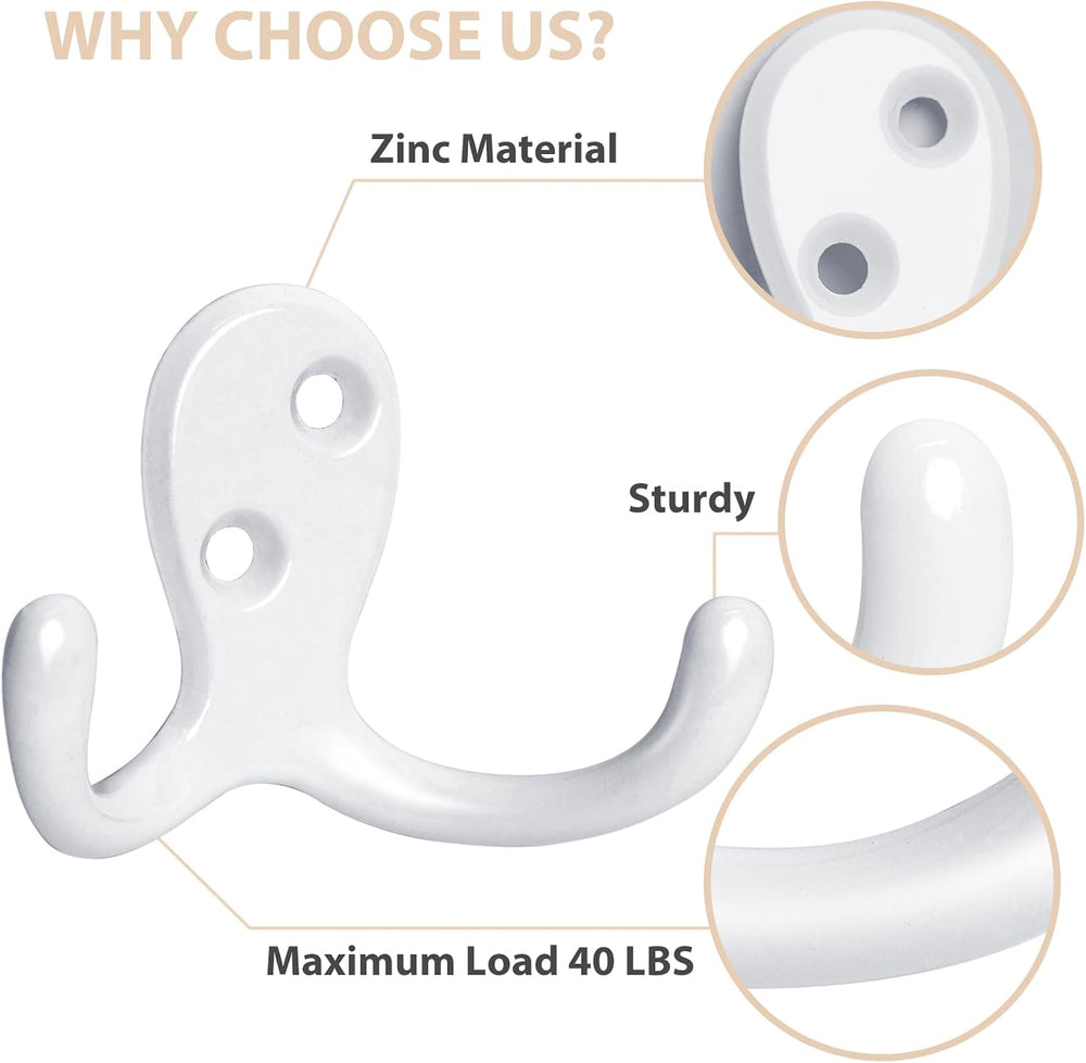 Homanu 54 Pack Coat Hooks, Heavy Duty Double Prong Coat Hooks Wall Mounted wi...