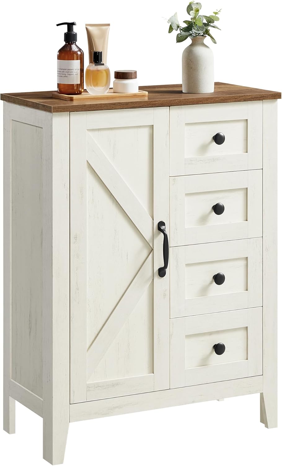 VASAGLE Farmhouse Storage Cabinet with Door, 4 Drawers, Adjustable Shelves