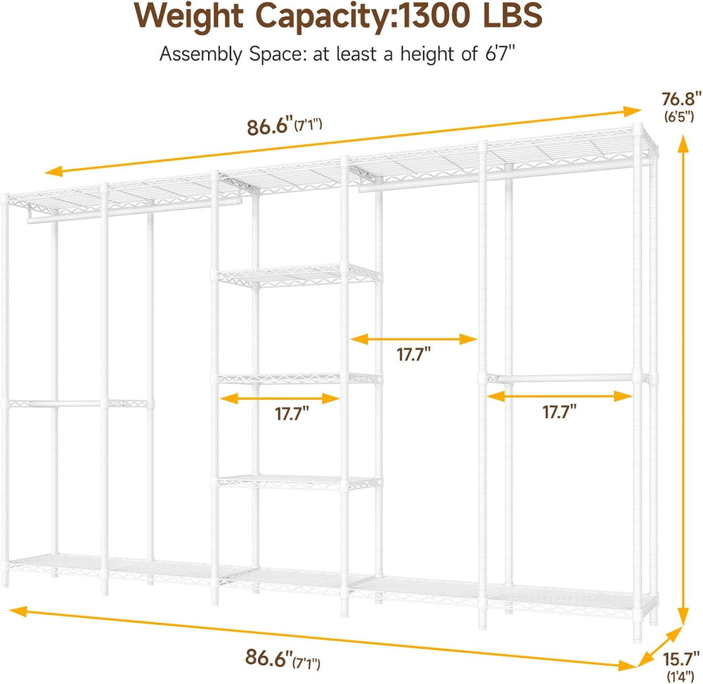 F5 Heavy Duty Clothes Rack Freestanding Modular Closet System White