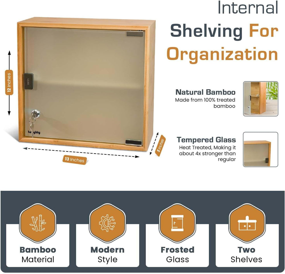 Locking Medical Cabinet, Wall Mounted First Aid Cabinet, Bamboo