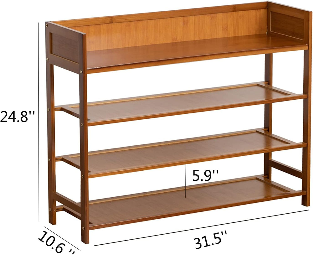 SOBIBO Bamboo Shoe Rack for Closet, 4-Tier Shoe Organizer, Brown, 31.5''