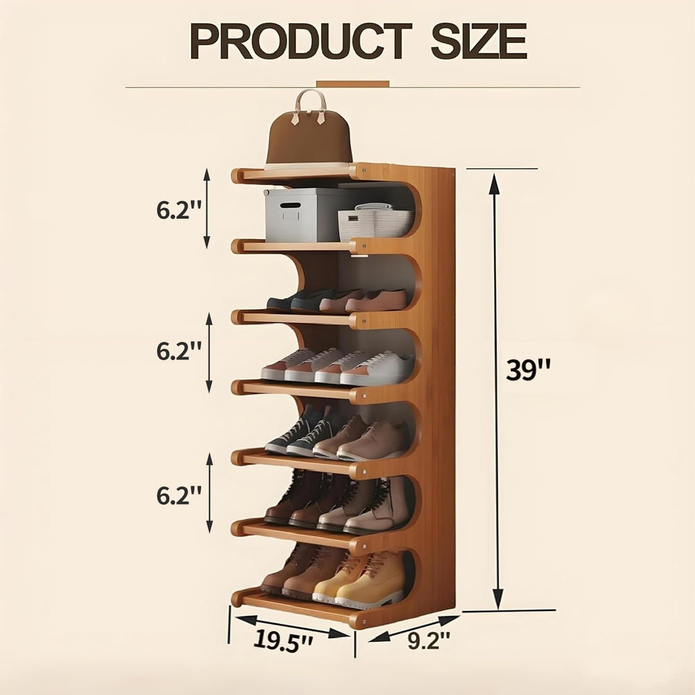 39" Bamboo Shoe Rack - Vertical Shoe Organizer Rack for Small Space, Nar...