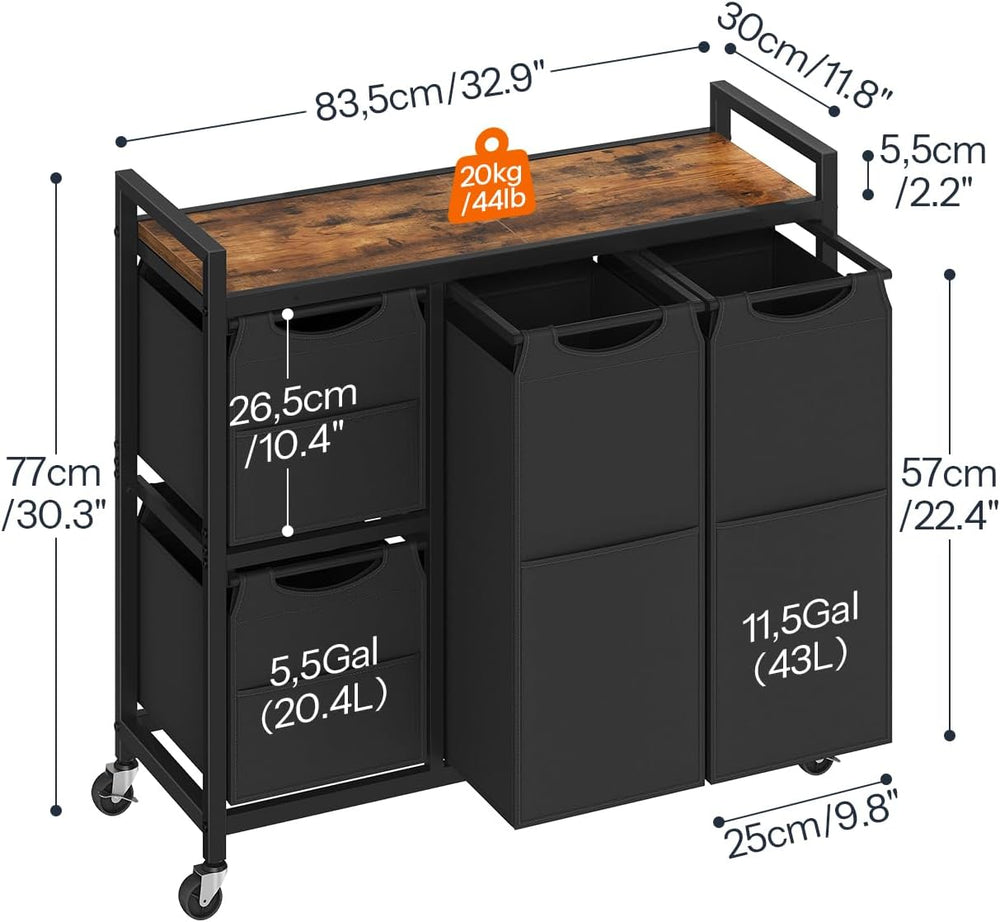 HOOBRO Laundry Sorter with 4 Section, 34 Gal. (127 L) Laundry Hamper with Whe...