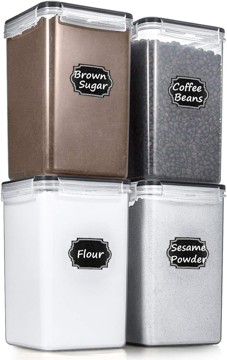 Wildone Flour Sugar Storage Containers 6.5L, 4 PCS, Black