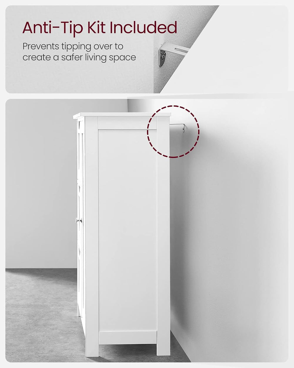 VASAGLE Bathroom Floor Storage Cabinet, 3 Drawers, Cloud White