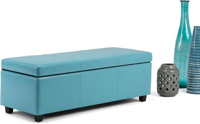 SIMPLIHOME Avalon 48 inch Wide Contemporary Rectangle Storage Ottoman Bench in