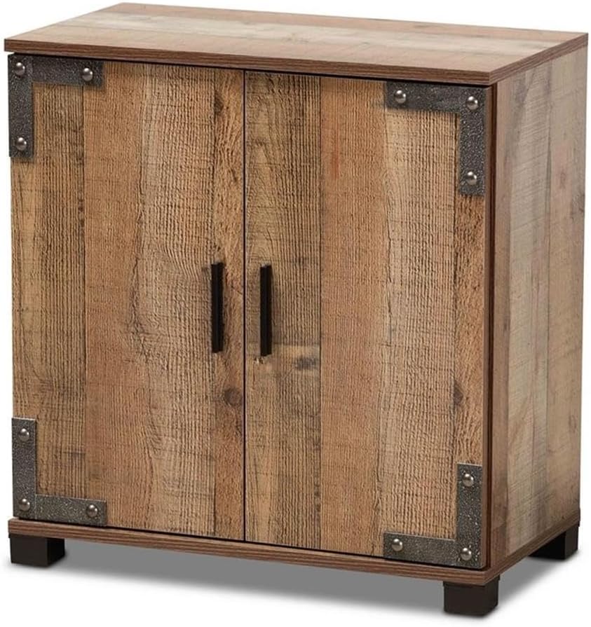 BOWERY HILL 2-Door Shoe Cabinet, Rustic Brown Wood Finish, 24.8" H x 23....