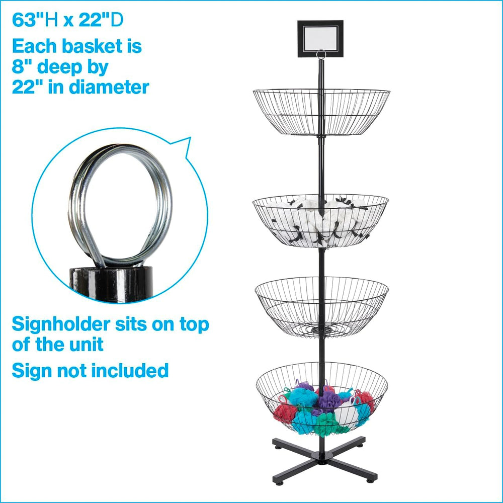 SSWBasics 4 Tier Wire Basket Display Stand, Rotating Spinner Rack, 63 in H