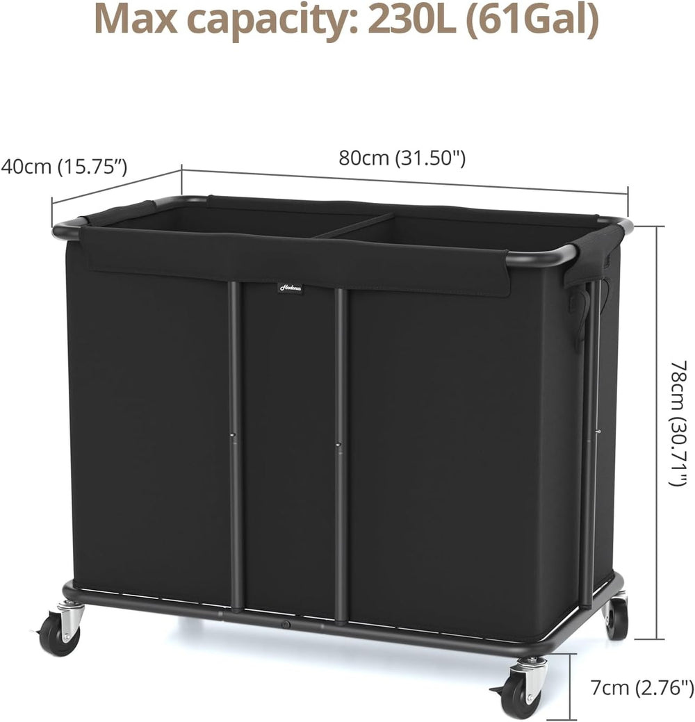 Laundry Hamper with Wheels, 230L, Black, 31.5"Lx15.75W"x30.7"H