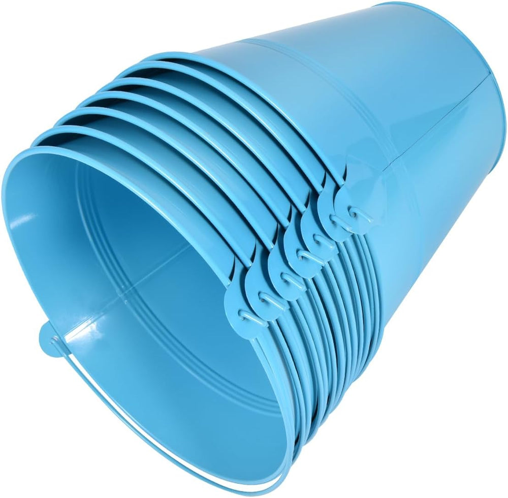 OBTANIM 7 Pack Blue Metal Buckets with Handle Galvanized Ice Pails for Plants...