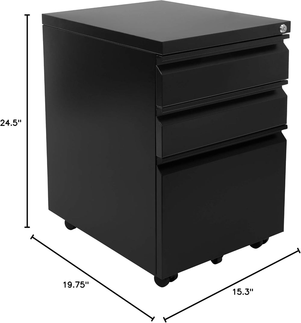 Mount-It! 3 Drawer File Cabinet with Lock and Wheels, Heavy-Duty Steel Rollin...