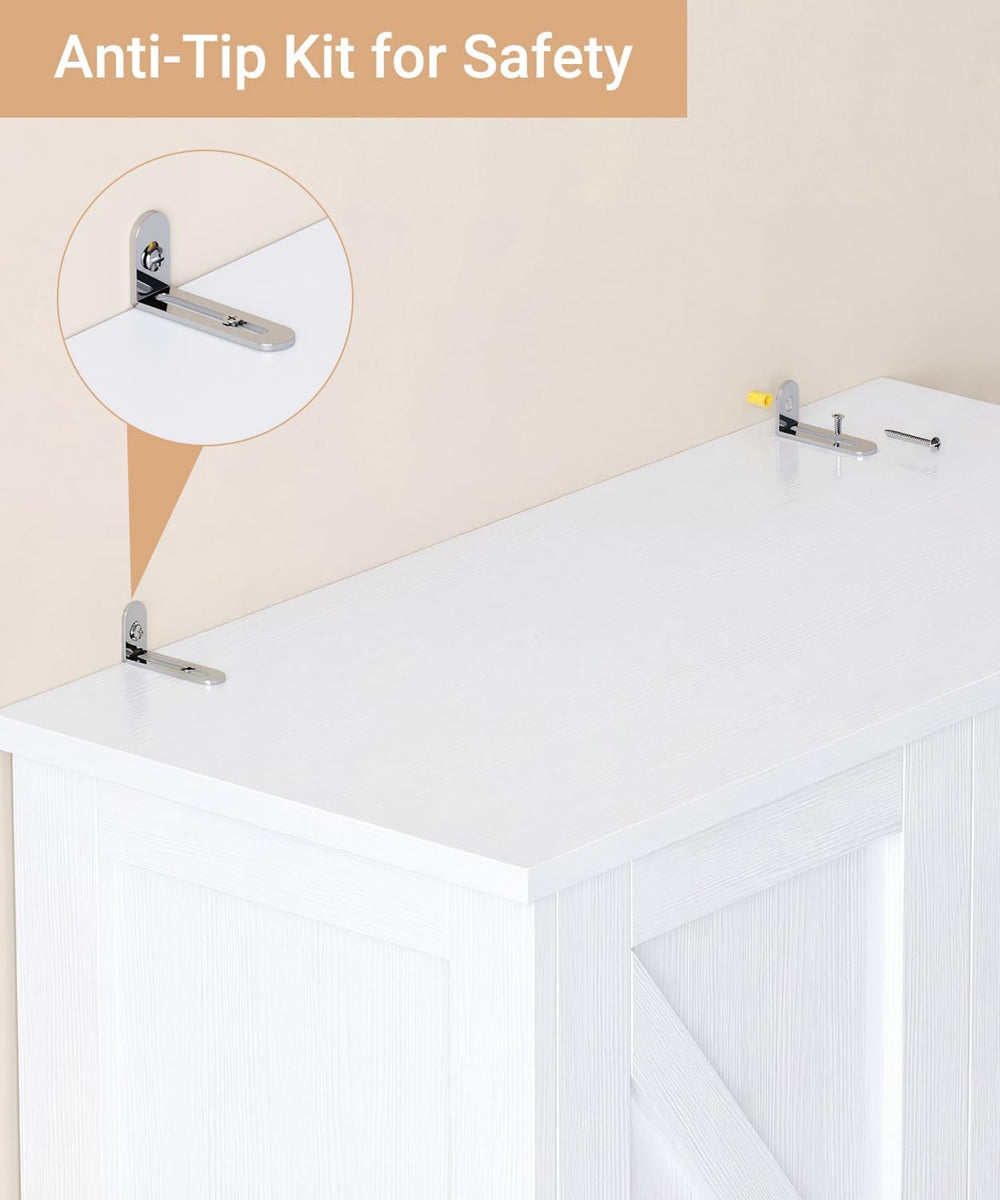 Akxomel 63''H Tall Farmhouse Bathroom Storage Cabinet with 4 Doors White