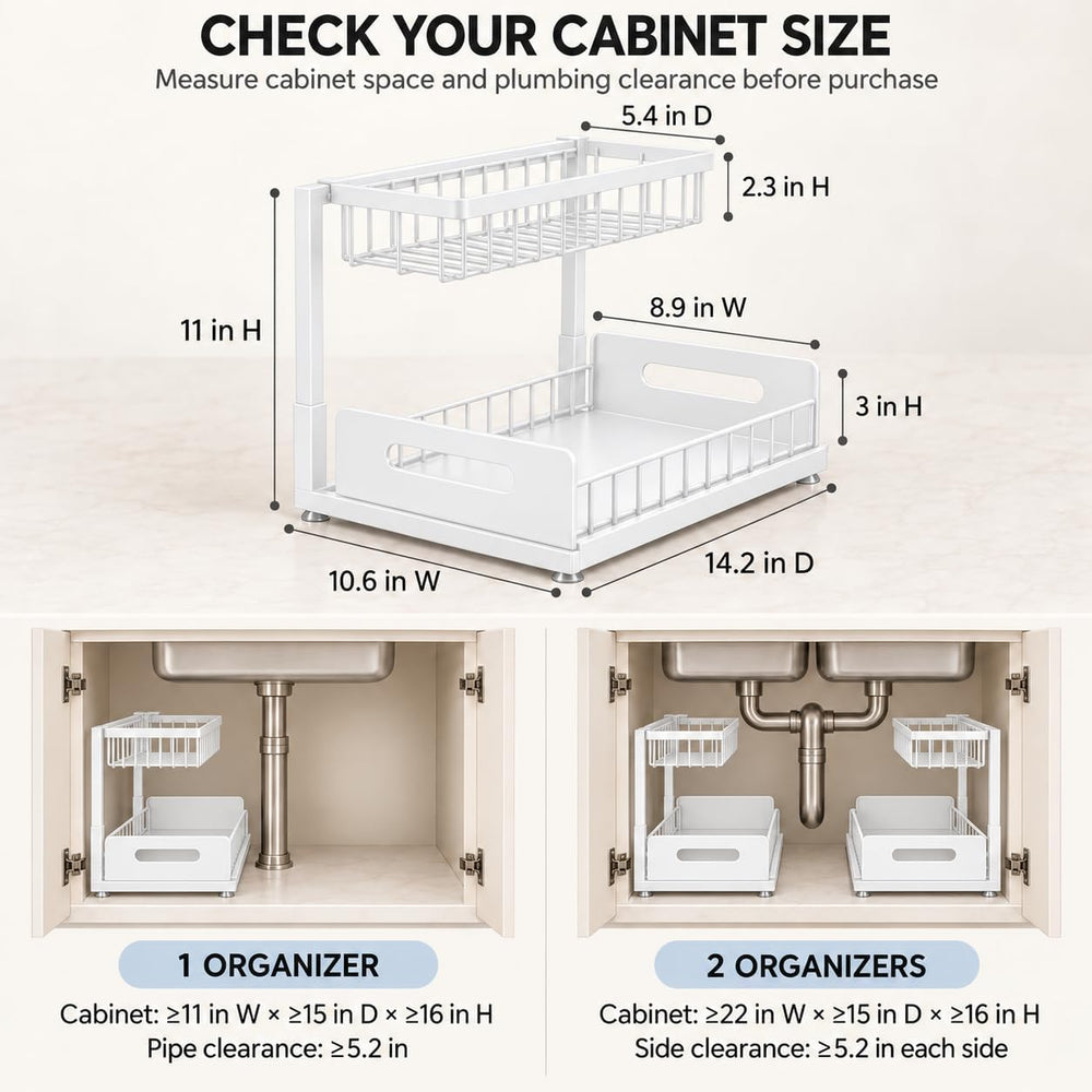 Under Sink Organizer, 2-Tier Pull-Out Metal Drawer, 2 Pack