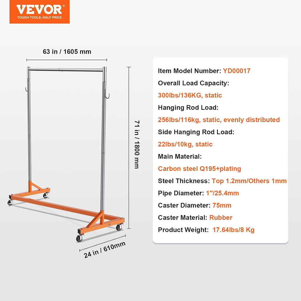 VEVOR Z Rack, 300 lbs Industrial Grade Z Base Garment Rack, 24" x 63&quo...