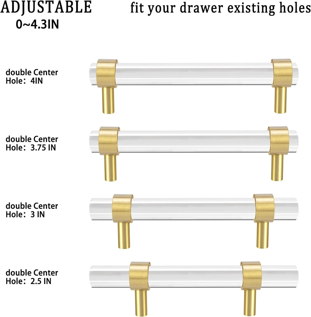 Adjustable Acrylic and Brass Cabinet Pulls Center to Center 4Set Modern Gold ...