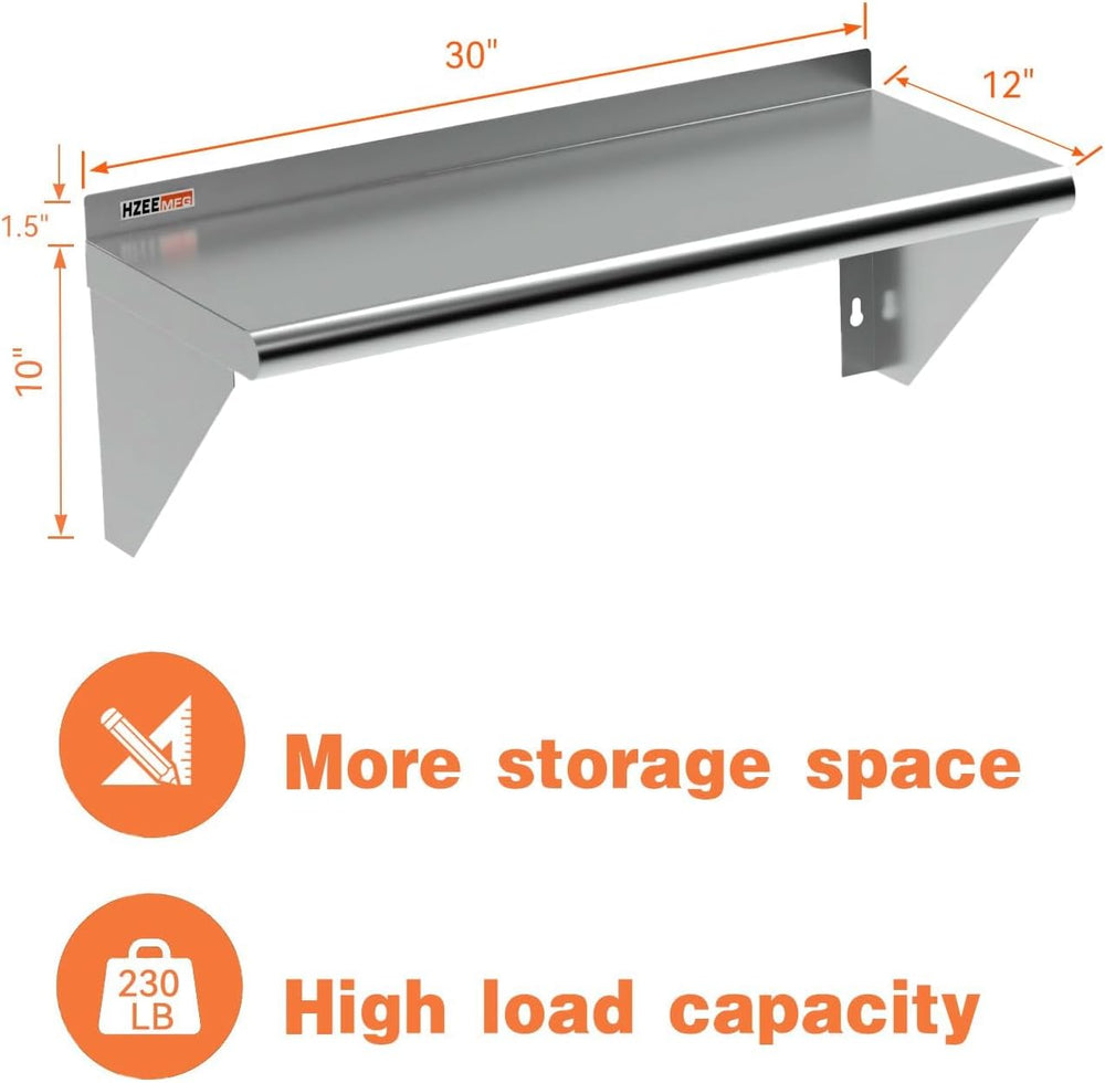 NSF Stainless Steel Wall Shelf 12x30 Inches for Commercial Kitchen