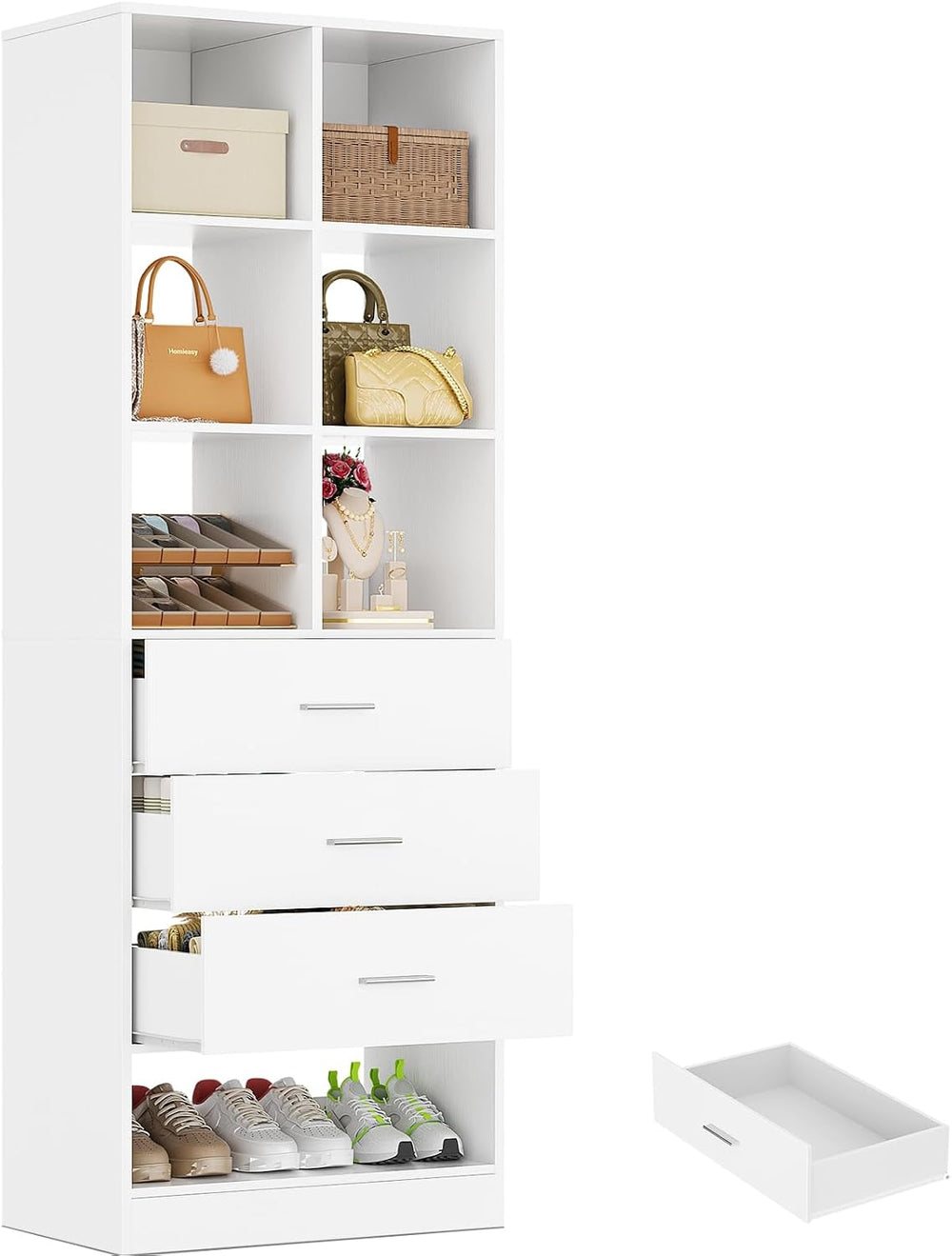 Closet System Organizer with 3 Drawers and Partition Storage, Freestanding Wa...