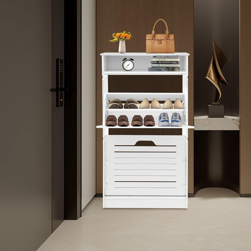 Free Standing Shoe Rack for Entryway, Hidden Narrow Shoe Storage Cabinet w/2 ...