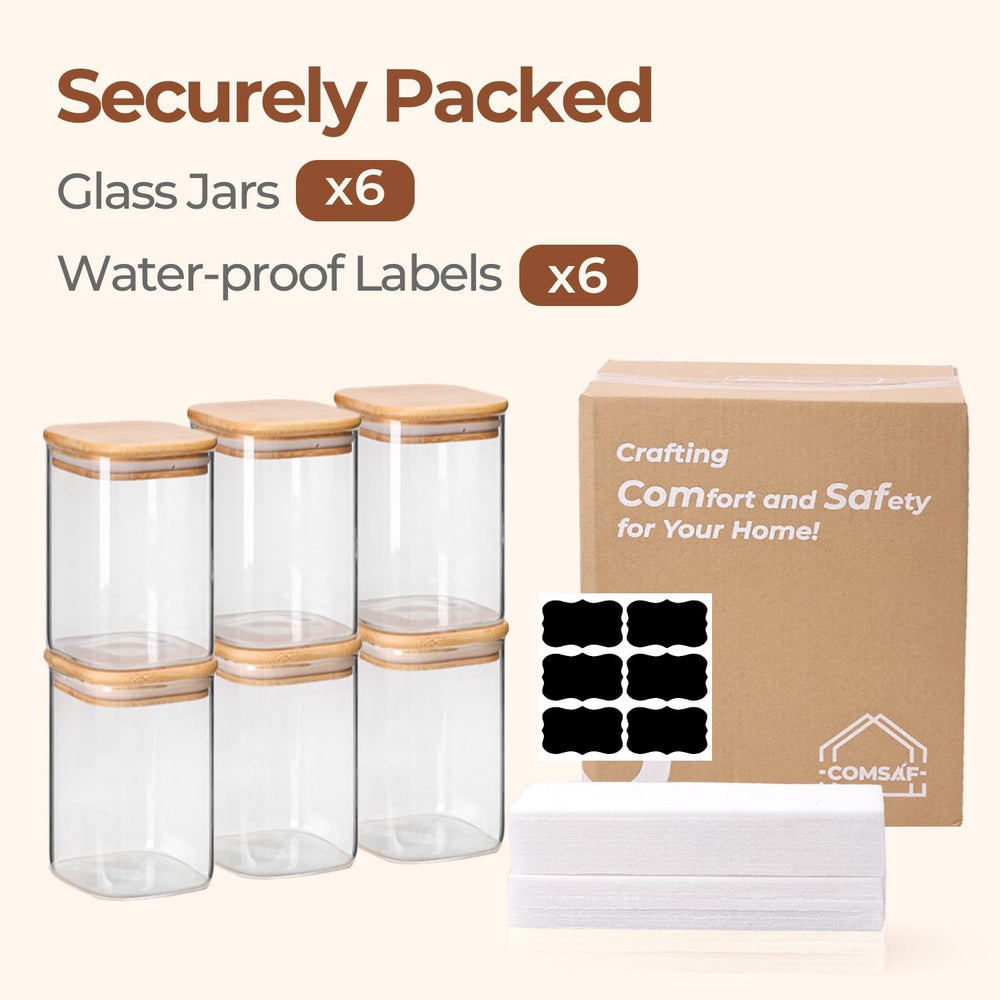 ComSaf Glass Storage Containers with Lids 1.2 Qt, Set of 6 Food Storage Jar