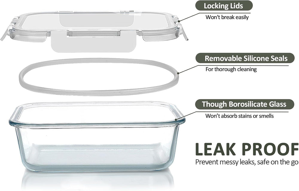 M MCIRCO 10 Pack,22 oz Glass Food Storage Containers with lids, White