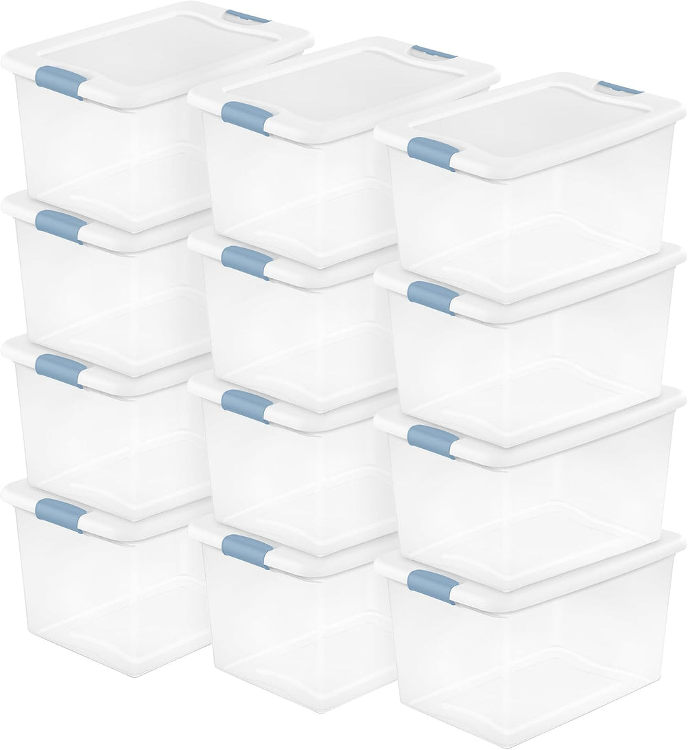 Sterilite 12 Pack Latching Box, Under Bed Storage Bins with Lids, Clear Plast...