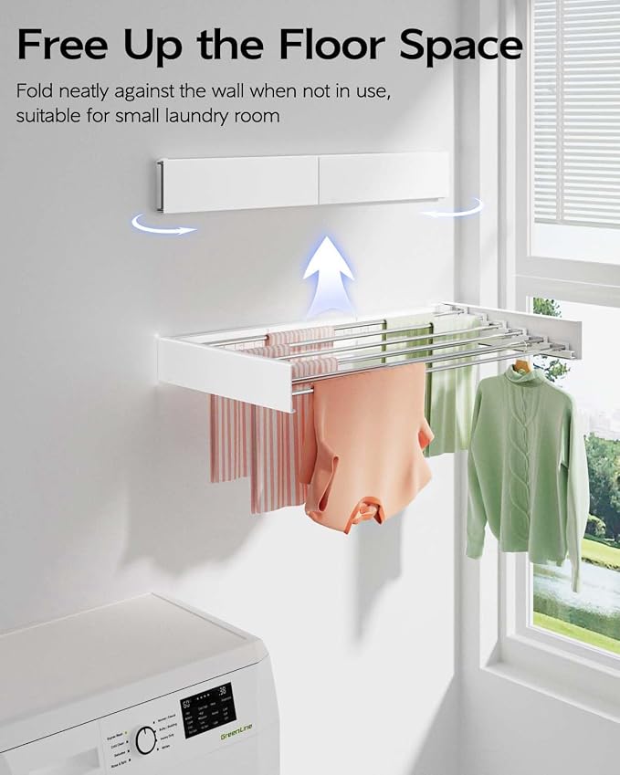 Wall Mounted Clothes Drying Rack 40 inches, Foldable Wall Mount Laundry Rack