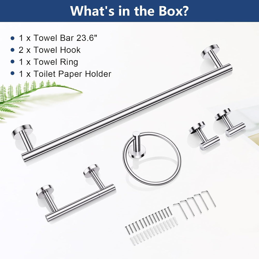 5 Piece Towel Racks for Bathroom, 23.6" Bathroom Hardware Set Chrome